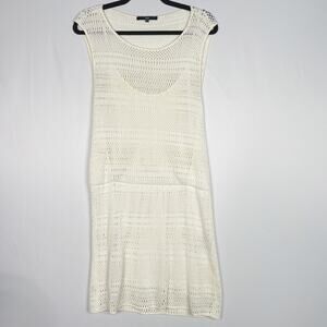 Tibi Medium M Cream Crochet Sleeveless Blouson Drop Waist Dress Tank Liner Scoop